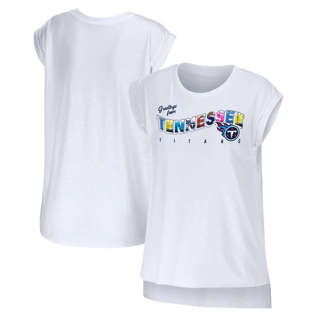 Tennessee Titans WEAR by Erin Andrews Women's Greetings From Muscle T-Shirt - White T-shirts