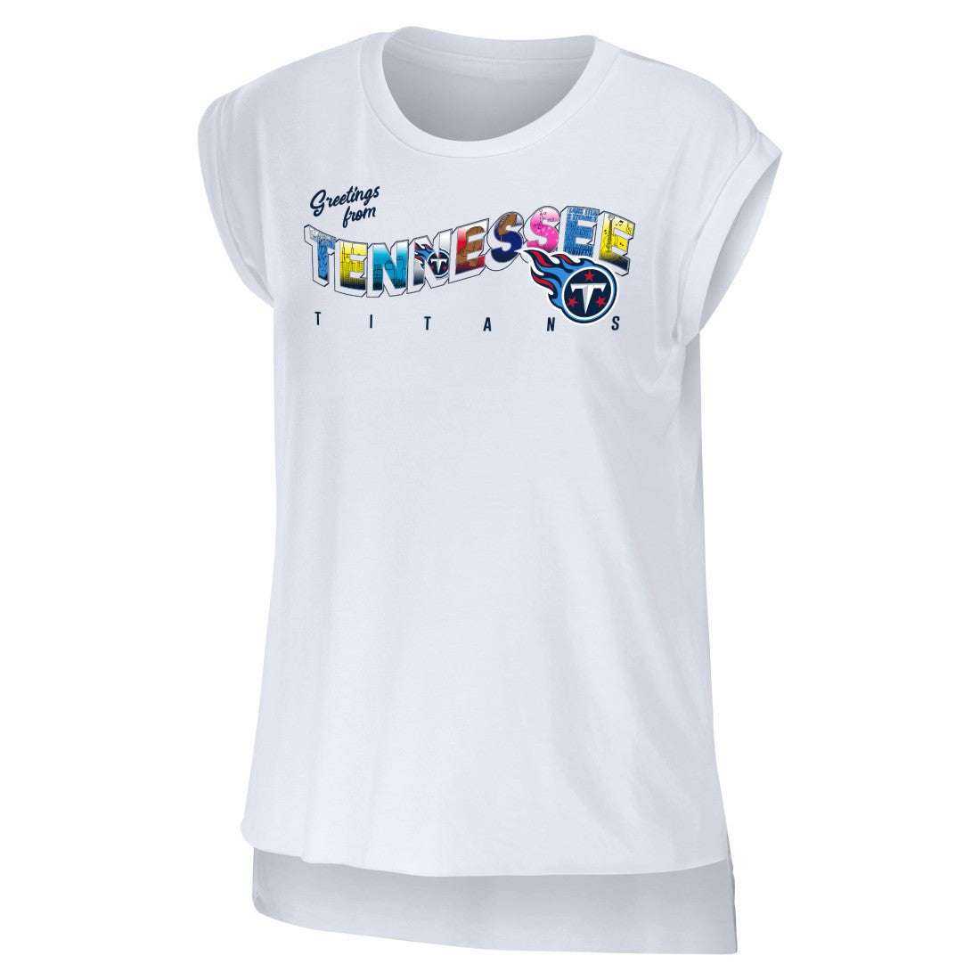 Tennessee Titans WEAR by Erin Andrews Women's Greetings From Muscle T-Shirt - White T-shirts