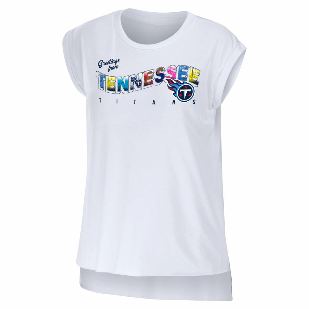 Tennessee Titans WEAR by Erin Andrews Women's Greetings From Muscle T-Shirt - White T-shirts