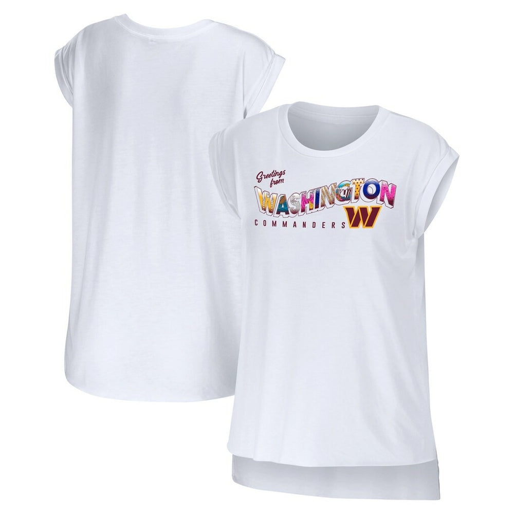 Washington Commanders WEAR by Erin Andrews Women's Greetings From Muscle T-Shirt - White T-shirts