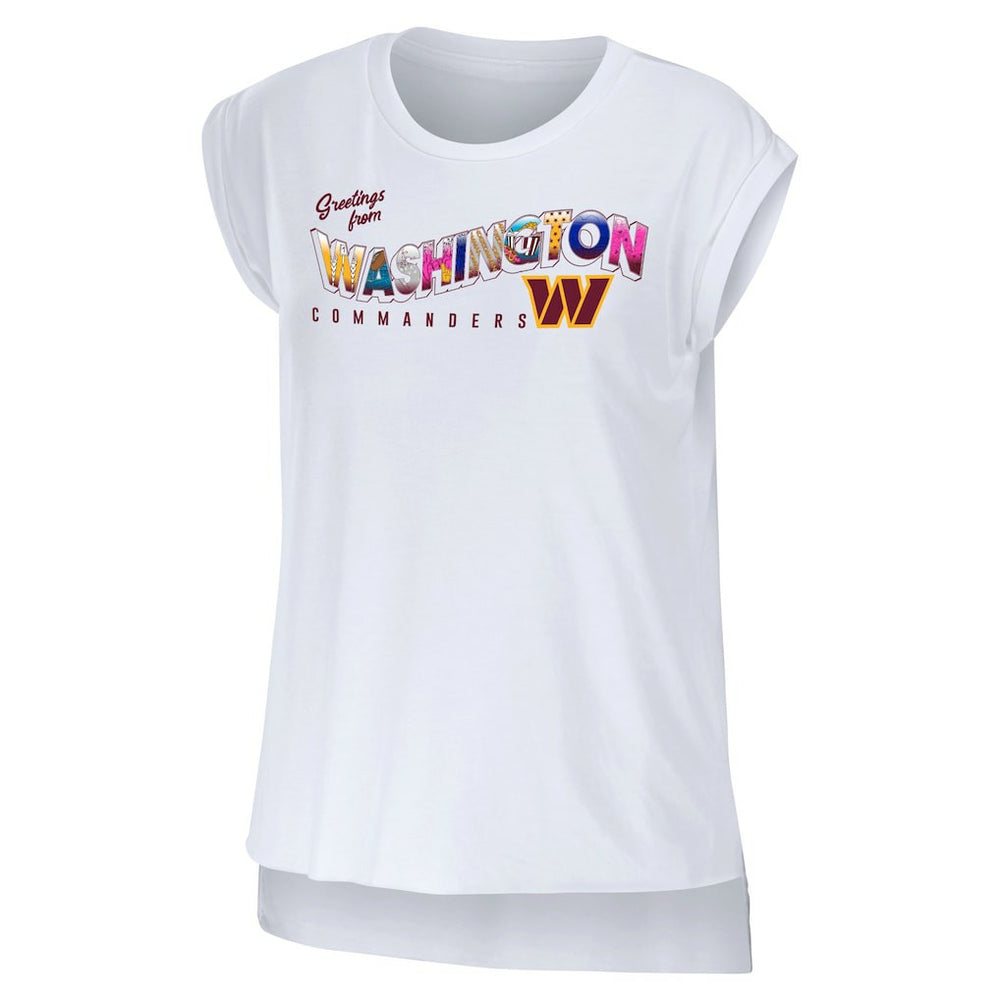 Washington Commanders WEAR by Erin Andrews Women's Greetings From Muscle T-Shirt - White T-shirts