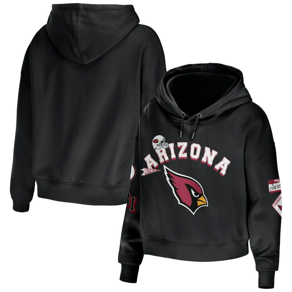 Arizona Cardinals WEAR by Erin Andrews Women's Modest Cropped Pullover Hoodie - Black Hoodies