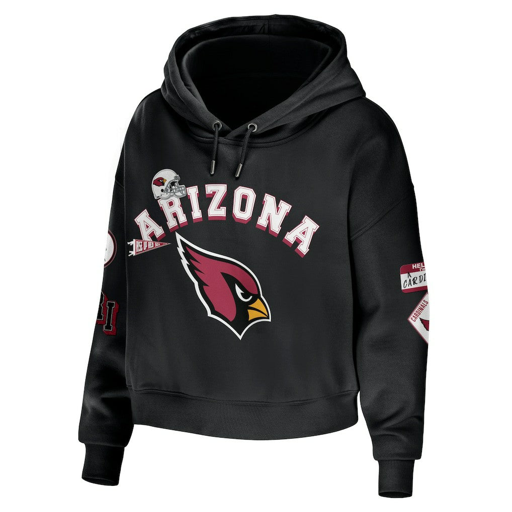 Arizona Cardinals WEAR by Erin Andrews Women's Modest Cropped Pullover Hoodie - Black Hoodies