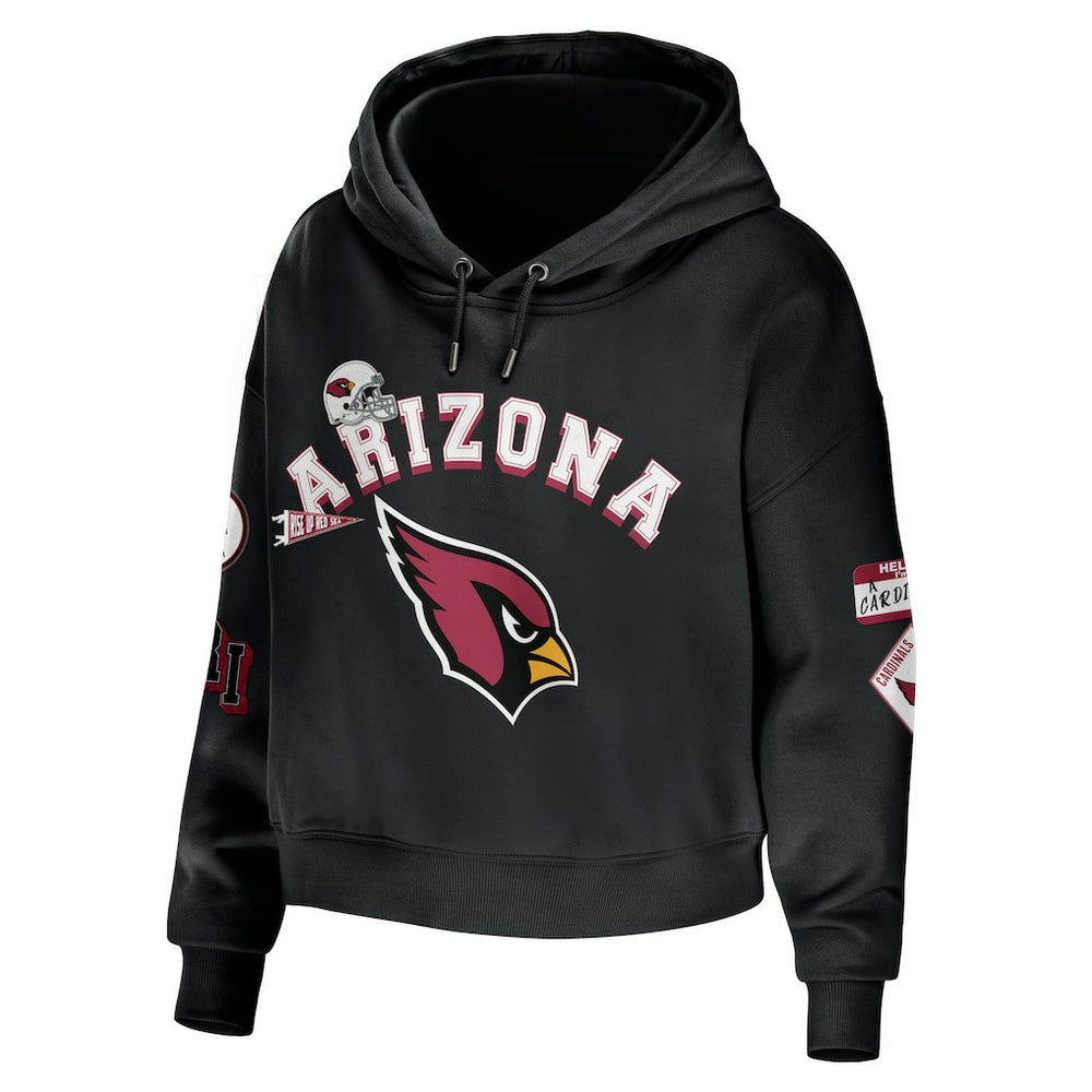 Arizona Cardinals WEAR by Erin Andrews Women's Modest Cropped Pullover Hoodie - Black Hoodies