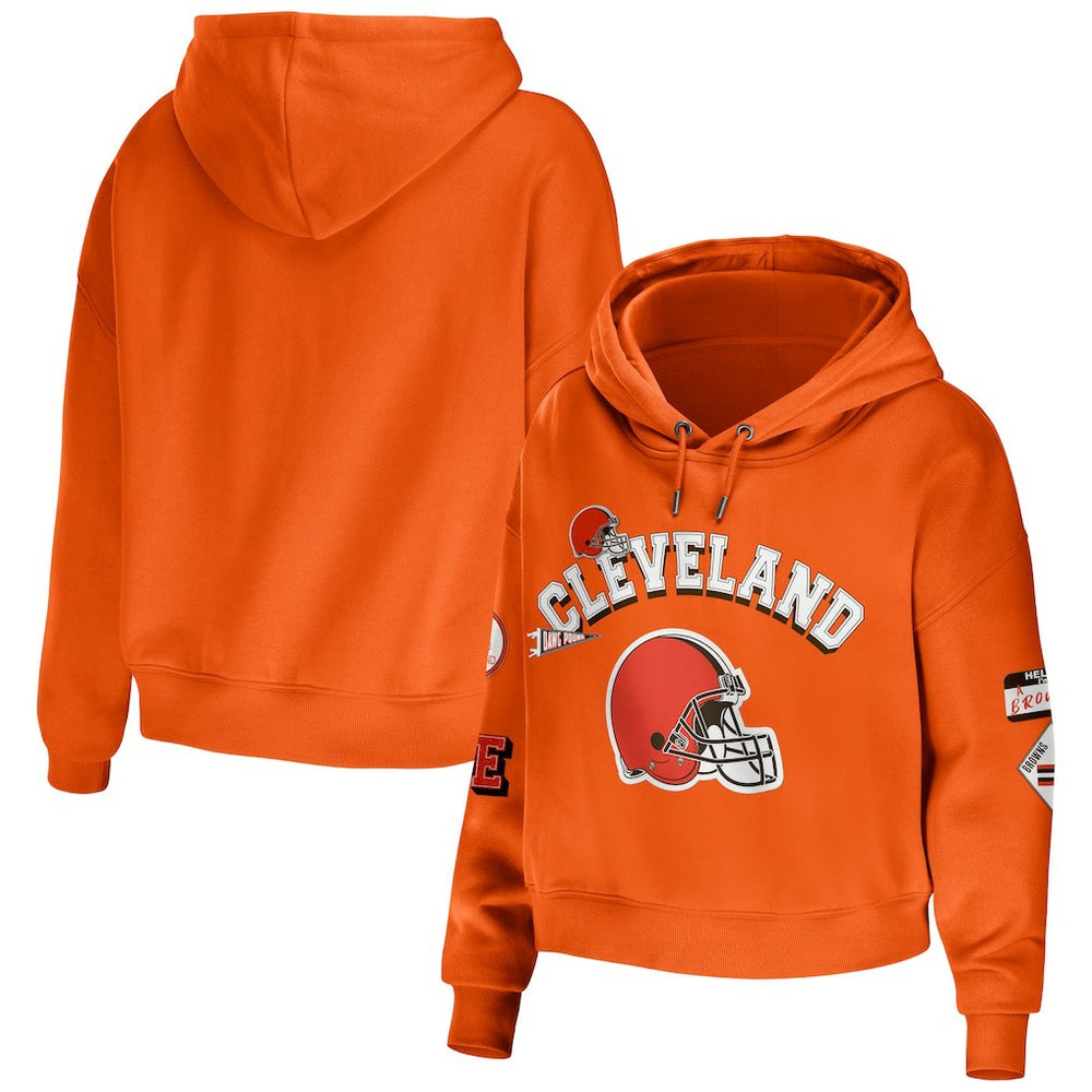 Cleveland Browns WEAR by Erin Andrews Women's Modest Cropped Pullover Hoodie - Orange Hoodies