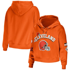 Cleveland Browns WEAR by Erin Andrews Women's Modest Cropped Pullover Hoodie - Orange Hoodies