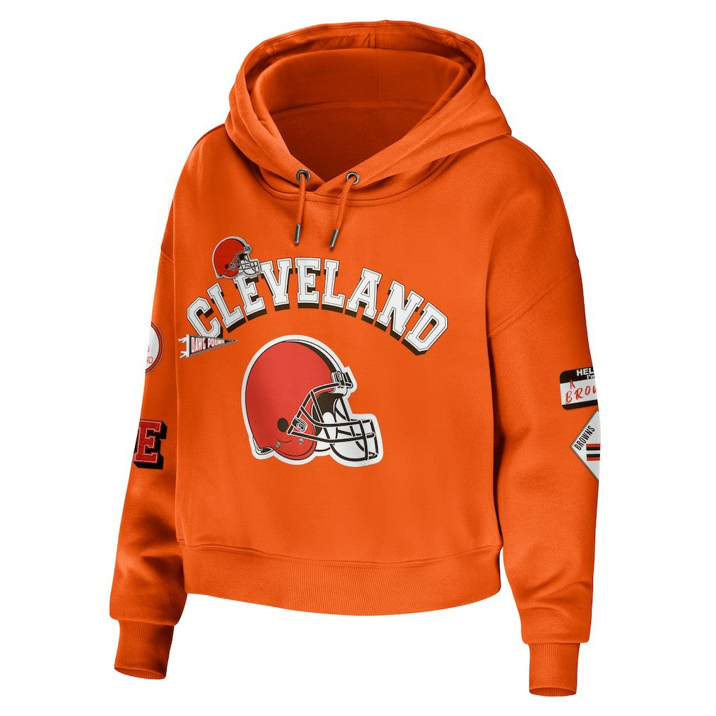 Cleveland Browns WEAR by Erin Andrews Women's Modest Cropped Pullover Hoodie - Orange Hoodies
