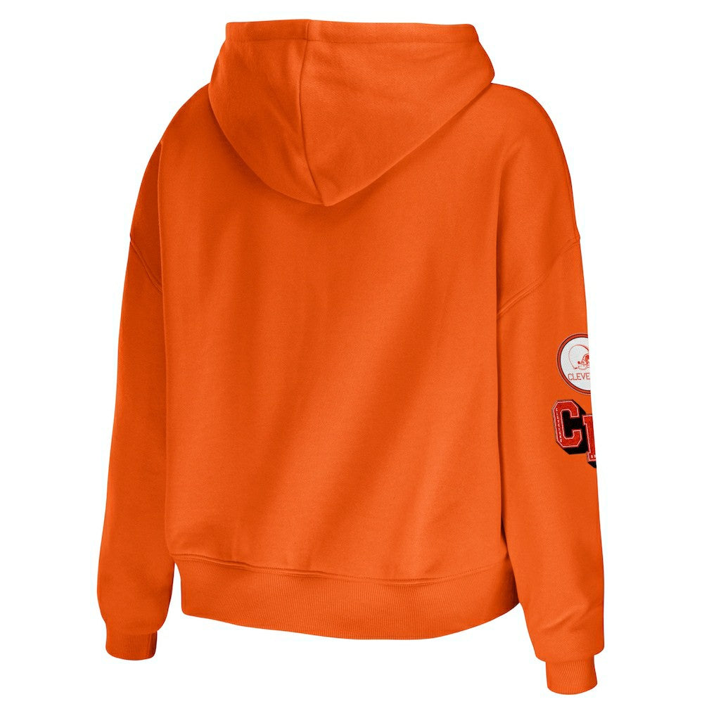 Cleveland Browns WEAR by Erin Andrews Women's Modest Cropped Pullover Hoodie - Orange Hoodies
