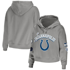 Indianapolis Colts WEAR by Erin Andrews Women's Modest Cropped Pullover Hoodie - Gray Hoodies