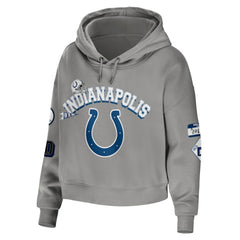 Indianapolis Colts WEAR by Erin Andrews Women's Modest Cropped Pullover Hoodie - Gray Hoodies