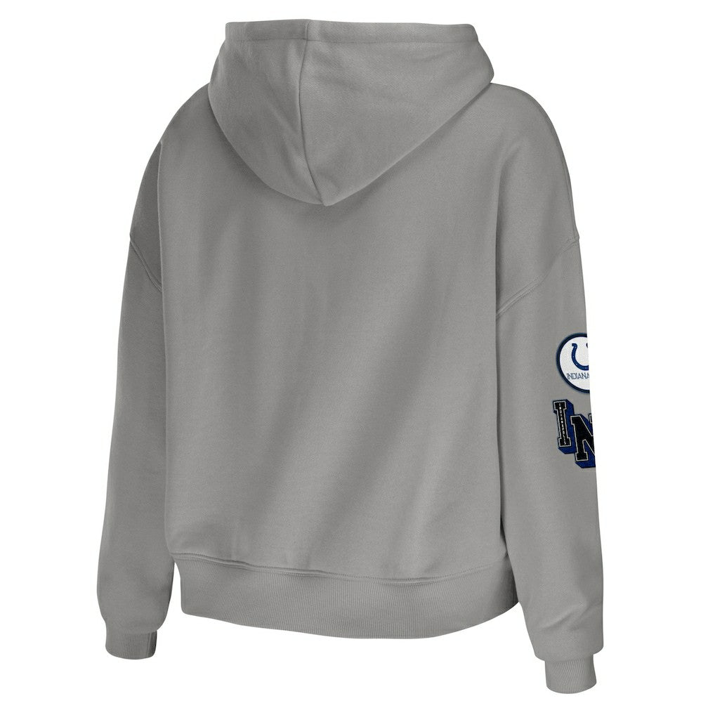 Indianapolis Colts WEAR by Erin Andrews Women's Modest Cropped Pullover Hoodie - Gray Hoodies