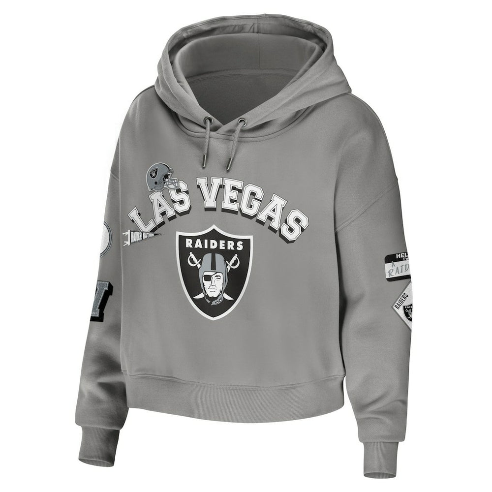 Las Vegas Raiders WEAR by Erin Andrews Women's Modest Cropped Pullover Hoodie - Gray Hoodies
