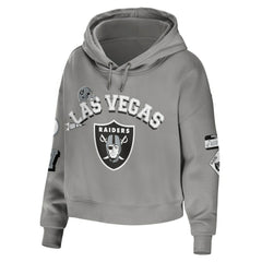 Las Vegas Raiders WEAR by Erin Andrews Women's Modest Cropped Pullover Hoodie - Gray Hoodies