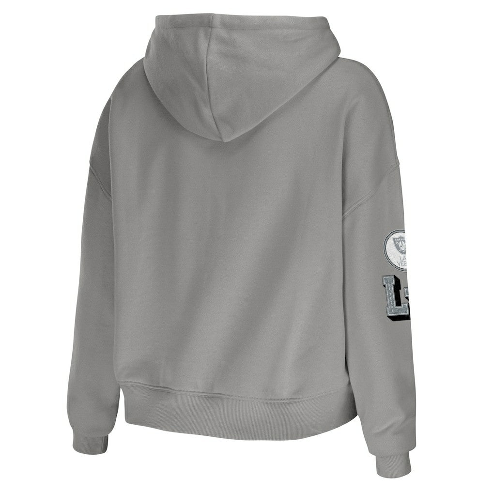 Las Vegas Raiders WEAR by Erin Andrews Women's Modest Cropped Pullover Hoodie - Gray Hoodies