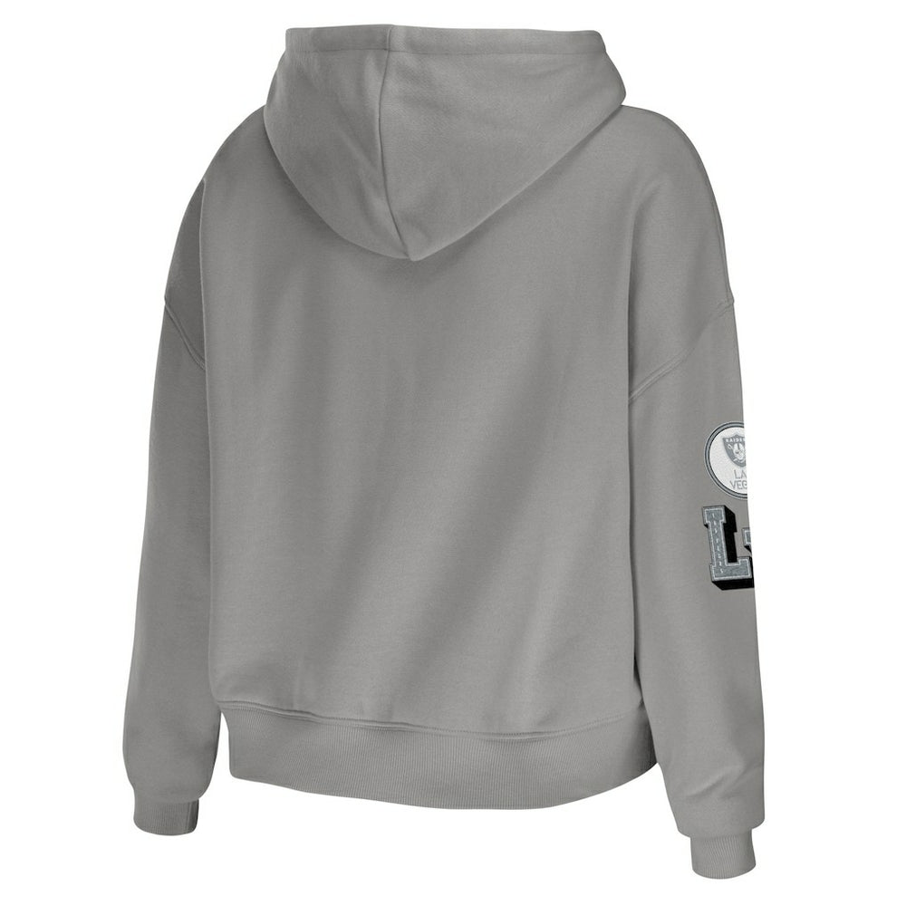 Las Vegas Raiders WEAR by Erin Andrews Women's Modest Cropped Pullover Hoodie - Gray Hoodies