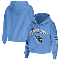 Tennessee Titans WEAR by Erin Andrews Women's Modest Cropped Pullover Hoodie - Light Blue Hoodies