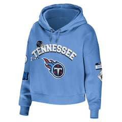 Tennessee Titans WEAR by Erin Andrews Women's Modest Cropped Pullover Hoodie - Light Blue Hoodies