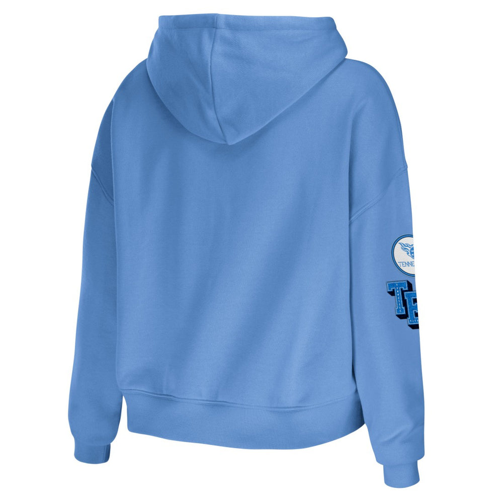 Tennessee Titans WEAR by Erin Andrews Women's Modest Cropped Pullover Hoodie - Light Blue Hoodies