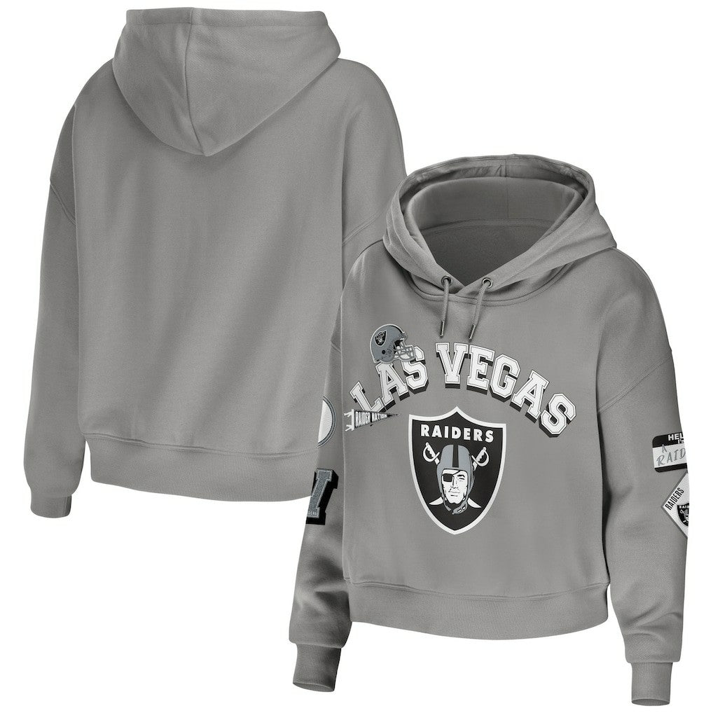 Las Vegas Raiders WEAR by Erin Andrews Women's Plus Size Modest Cropped Pullover Hoodie - Gray Hoodies