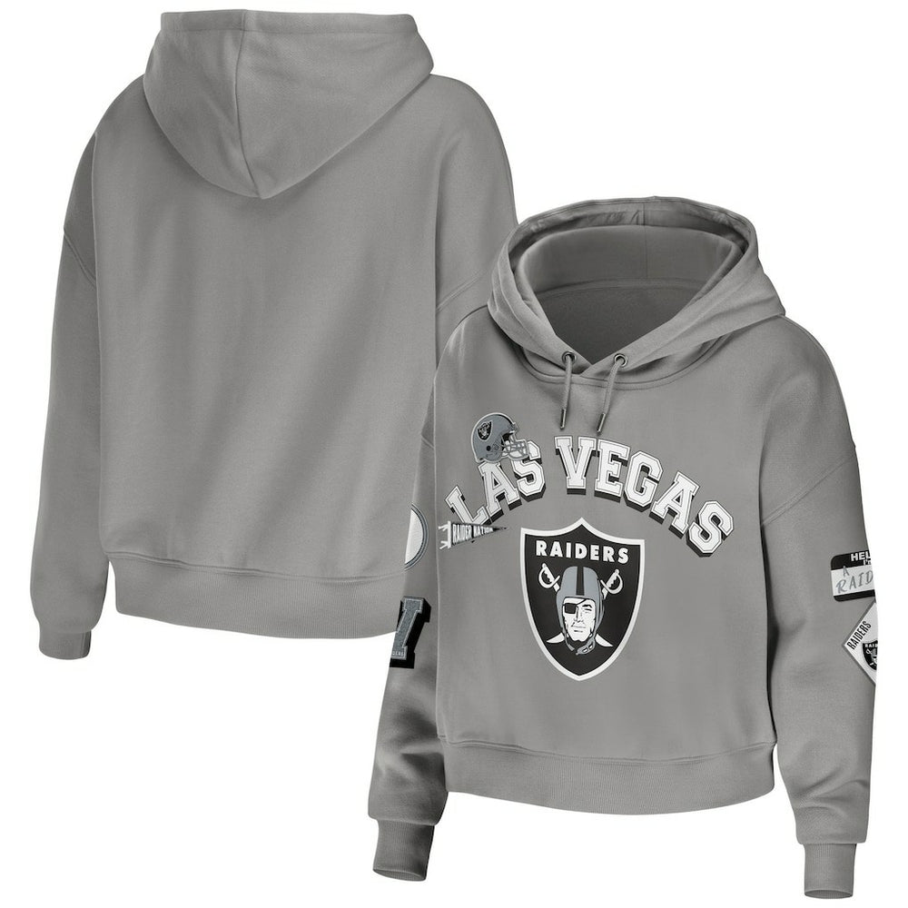 Las Vegas Raiders WEAR by Erin Andrews Women's Plus Size Modest Cropped Pullover Hoodie - Gray Hoodies