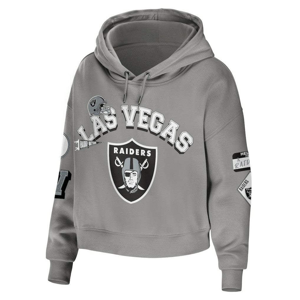 Las Vegas Raiders WEAR by Erin Andrews Women's Plus Size Modest Cropped Pullover Hoodie - Gray Hoodies