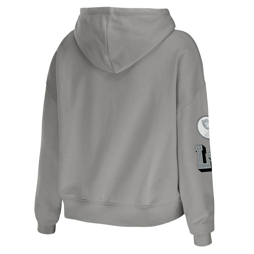 Las Vegas Raiders WEAR by Erin Andrews Women's Plus Size Modest Cropped Pullover Hoodie - Gray Hoodies