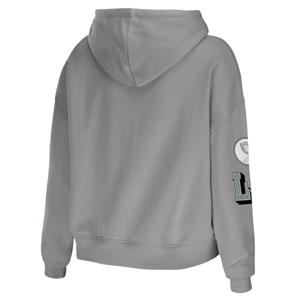 Las Vegas Raiders WEAR by Erin Andrews Women's Plus Size Modest Cropped Pullover Hoodie - Gray Hoodies