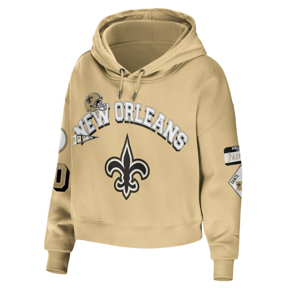 New Orleans Saints WEAR by Erin Andrews Women's Plus Size Modest Cropped Pullover Hoodie - Gold Hoodies