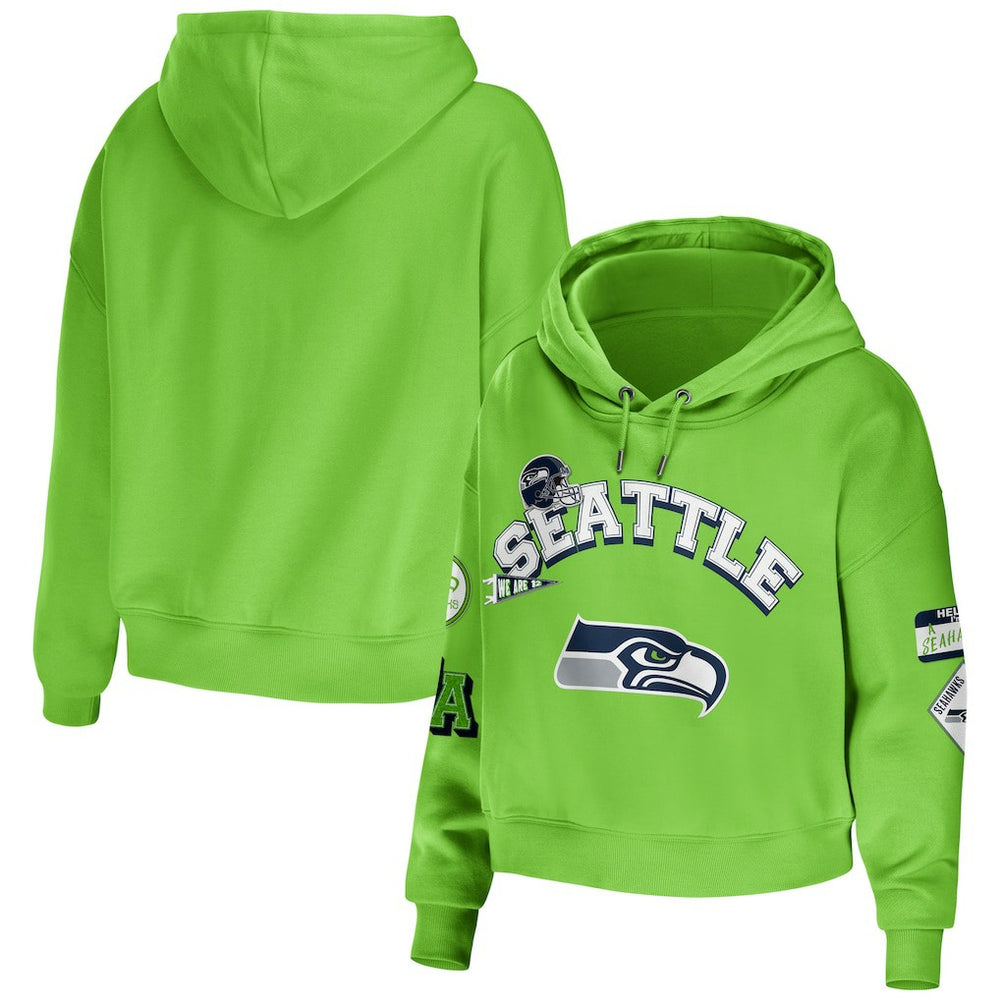 Seattle Seahawks WEAR by Erin Andrews Women's Plus Size Modest Cropped Pullover Hoodie - Neon Green Hoodies