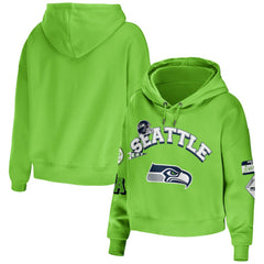 Seattle Seahawks WEAR by Erin Andrews Women's Plus Size Modest Cropped Pullover Hoodie - Neon Green Hoodies
