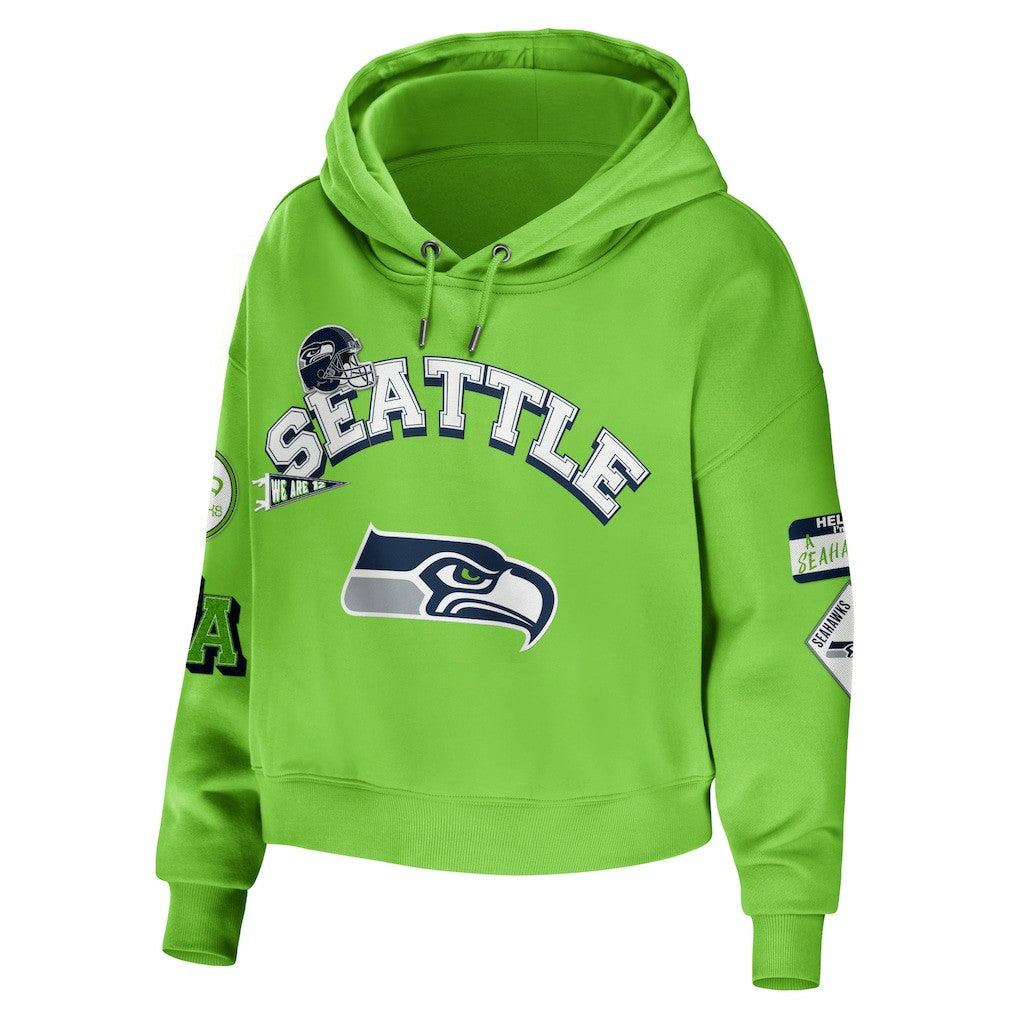 Seattle Seahawks WEAR by Erin Andrews Women's Plus Size Modest Cropped Pullover Hoodie - Neon Green Hoodies