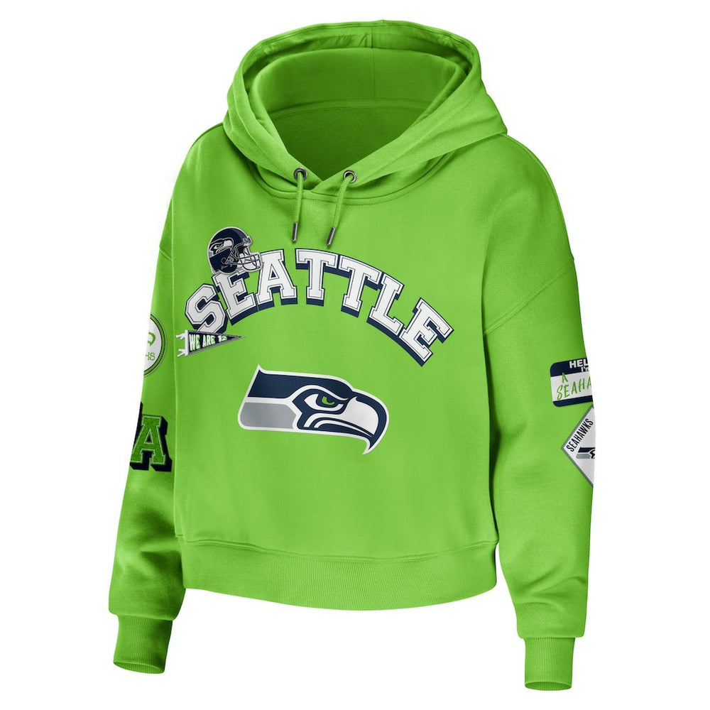 Seattle Seahawks WEAR by Erin Andrews Women's Plus Size Modest Cropped Pullover Hoodie - Neon Green Hoodies