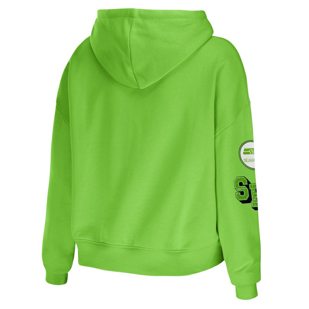 Seattle Seahawks WEAR by Erin Andrews Women's Plus Size Modest Cropped Pullover Hoodie - Neon Green Hoodies