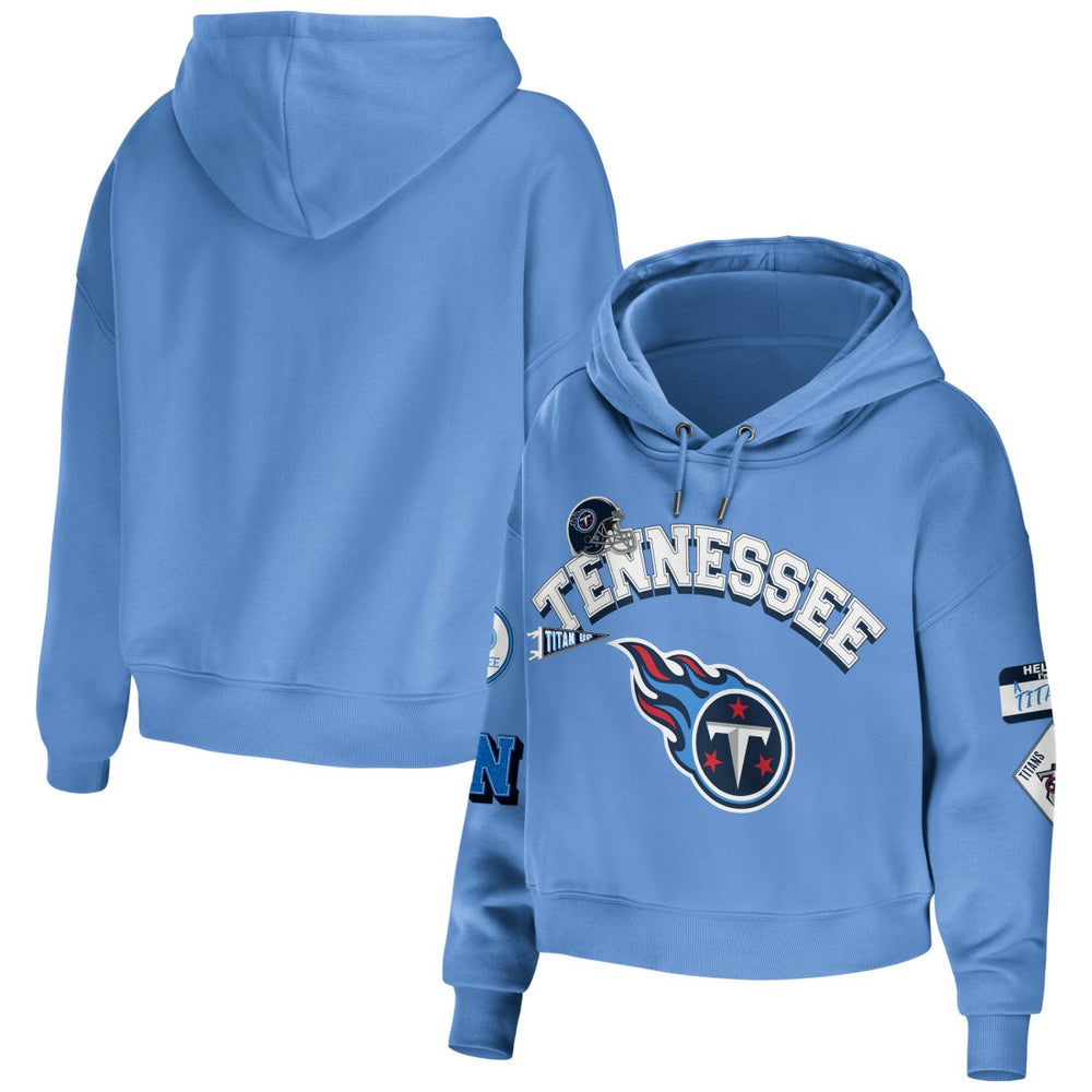 Tennessee Titans WEAR by Erin Andrews Women's Plus Size Modest Cropped Pullover Hoodie - Light Blue Hoodies