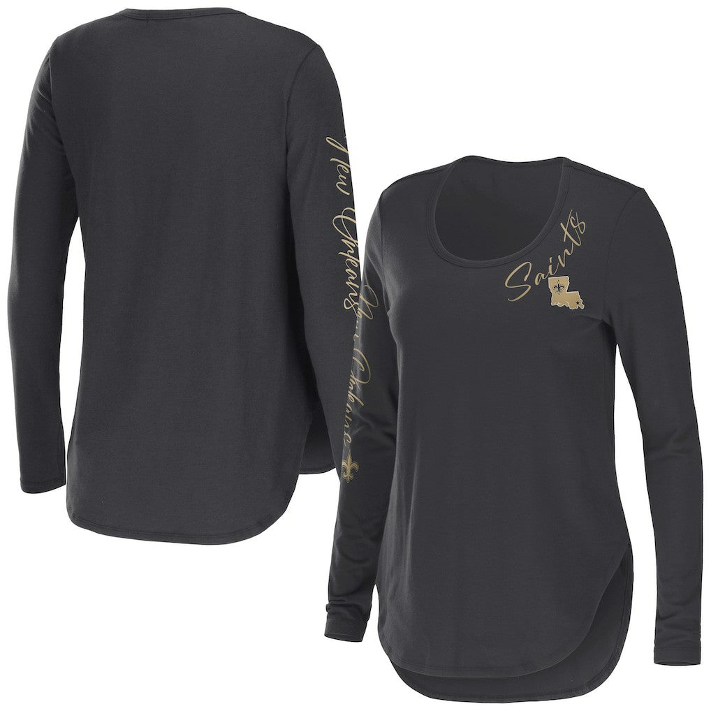 New Orleans Saints WEAR by Erin Andrews Women's Team Scoop Neck T-Shirt - Charcoal T-shirts