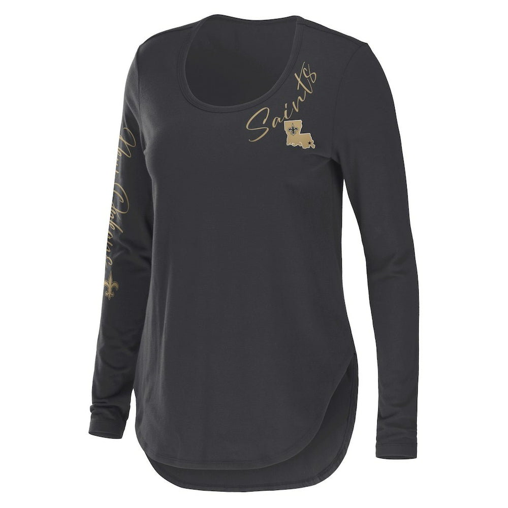 New Orleans Saints WEAR by Erin Andrews Women's Team Scoop Neck T-Shirt - Charcoal T-shirts