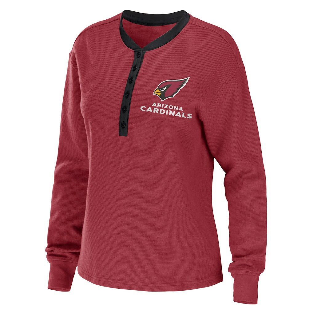 Arizona Cardinals WEAR by Erin Andrews Women's Waffle Henley Long Sleeve T-Shirt - Cardinal T-shirts