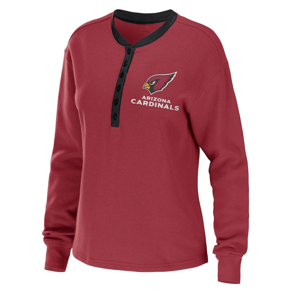 Arizona Cardinals WEAR by Erin Andrews Women's Waffle Henley Long Sleeve T-Shirt - Cardinal T-shirts