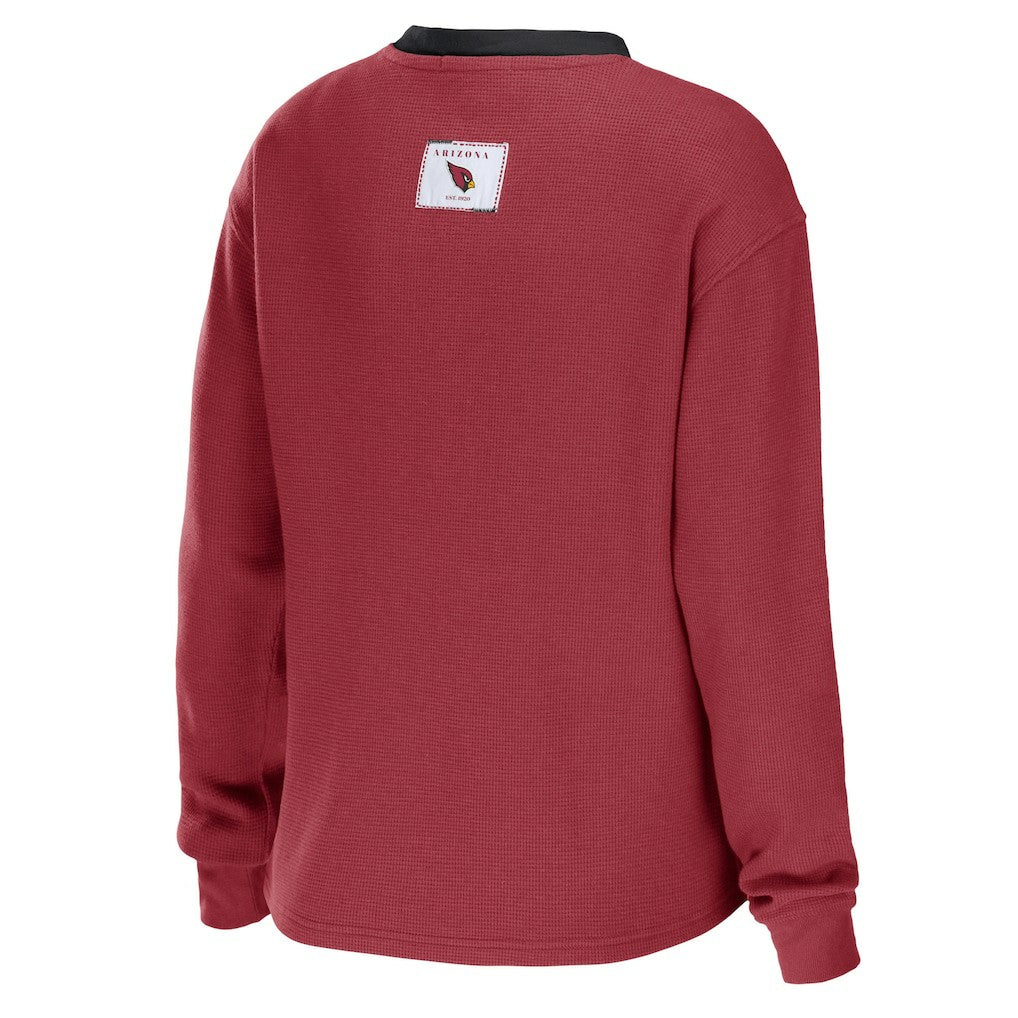 Arizona Cardinals WEAR by Erin Andrews Women's Waffle Henley Long Sleeve T-Shirt - Cardinal T-shirts