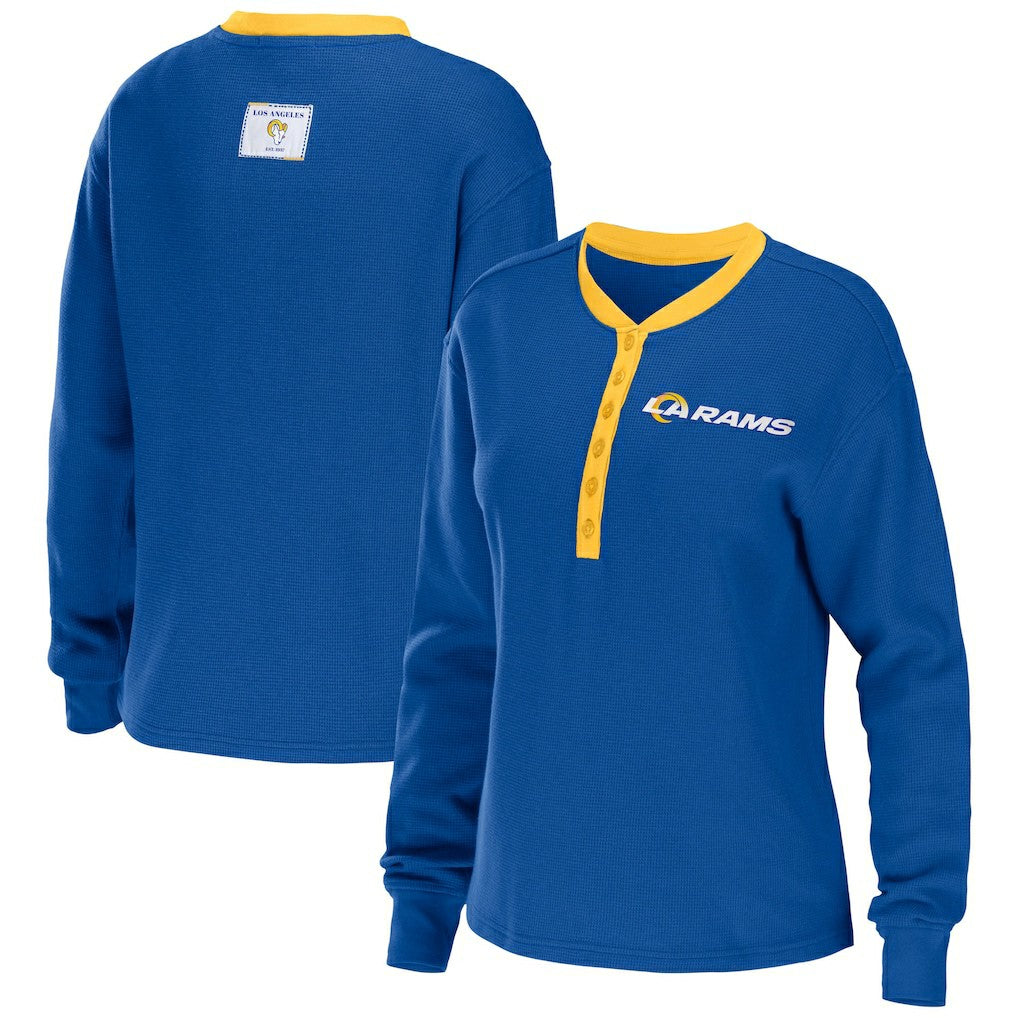 Los Angeles Rams WEAR by Erin Andrews Women's Waffle Henley Long Sleeve T-Shirt - Royal T-shirts