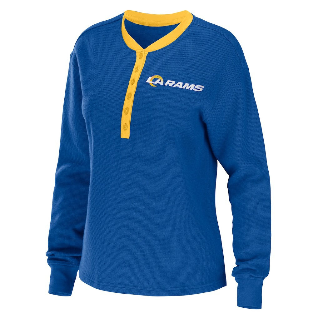 Los Angeles Rams WEAR by Erin Andrews Women's Waffle Henley Long Sleeve T-Shirt - Royal T-shirts