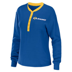 Los Angeles Rams WEAR by Erin Andrews Women's Waffle Henley Long Sleeve T-Shirt - Royal T-shirts