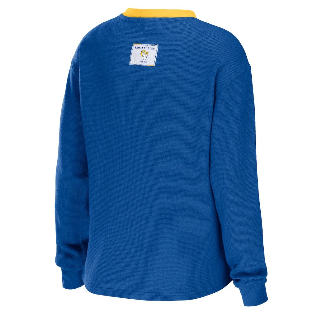 Los Angeles Rams WEAR by Erin Andrews Women's Waffle Henley Long Sleeve T-Shirt - Royal T-shirts