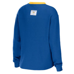 Los Angeles Rams WEAR by Erin Andrews Women's Waffle Henley Long Sleeve T-Shirt - Royal T-shirts