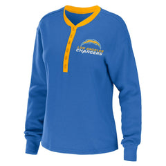 Los Angeles Chargers WEAR by Erin Andrews Women's Waffle Henley Long Sleeve T-Shirt - Powder Blue T-shirts