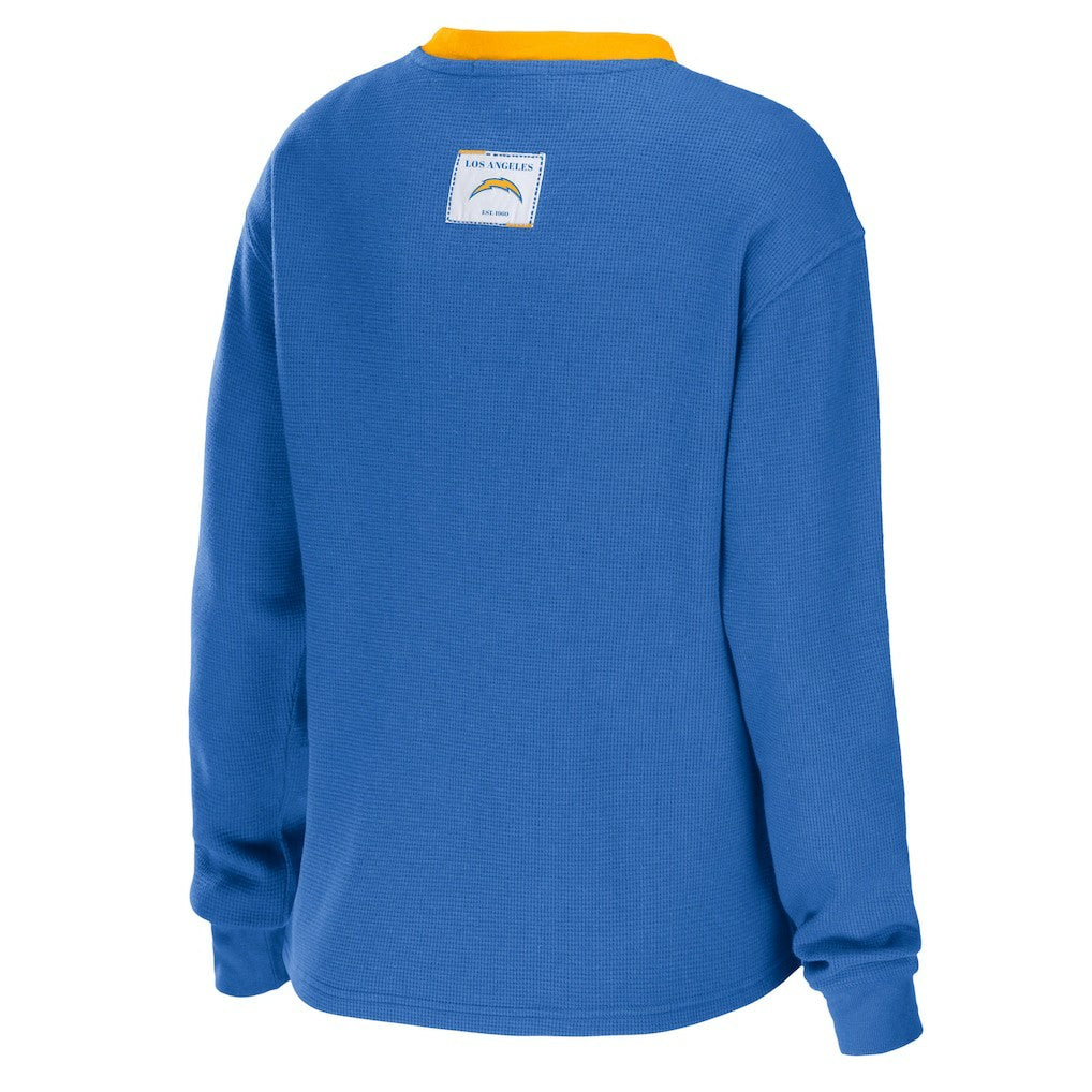 Los Angeles Chargers WEAR by Erin Andrews Women's Waffle Henley Long Sleeve T-Shirt - Powder Blue T-shirts