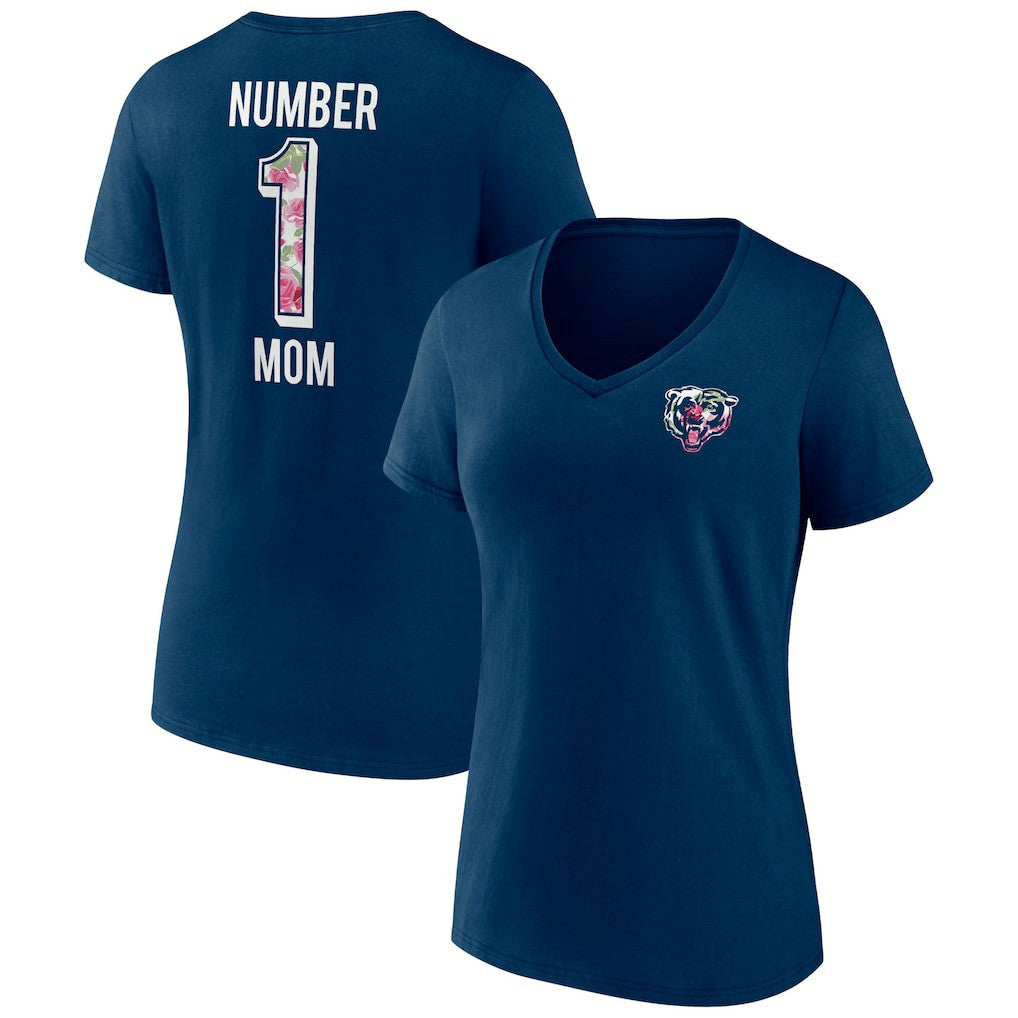 Chicago Bears Women's Plus Size Mother's Day #1 Mom V-Neck T-Shirt - Navy T-shirts