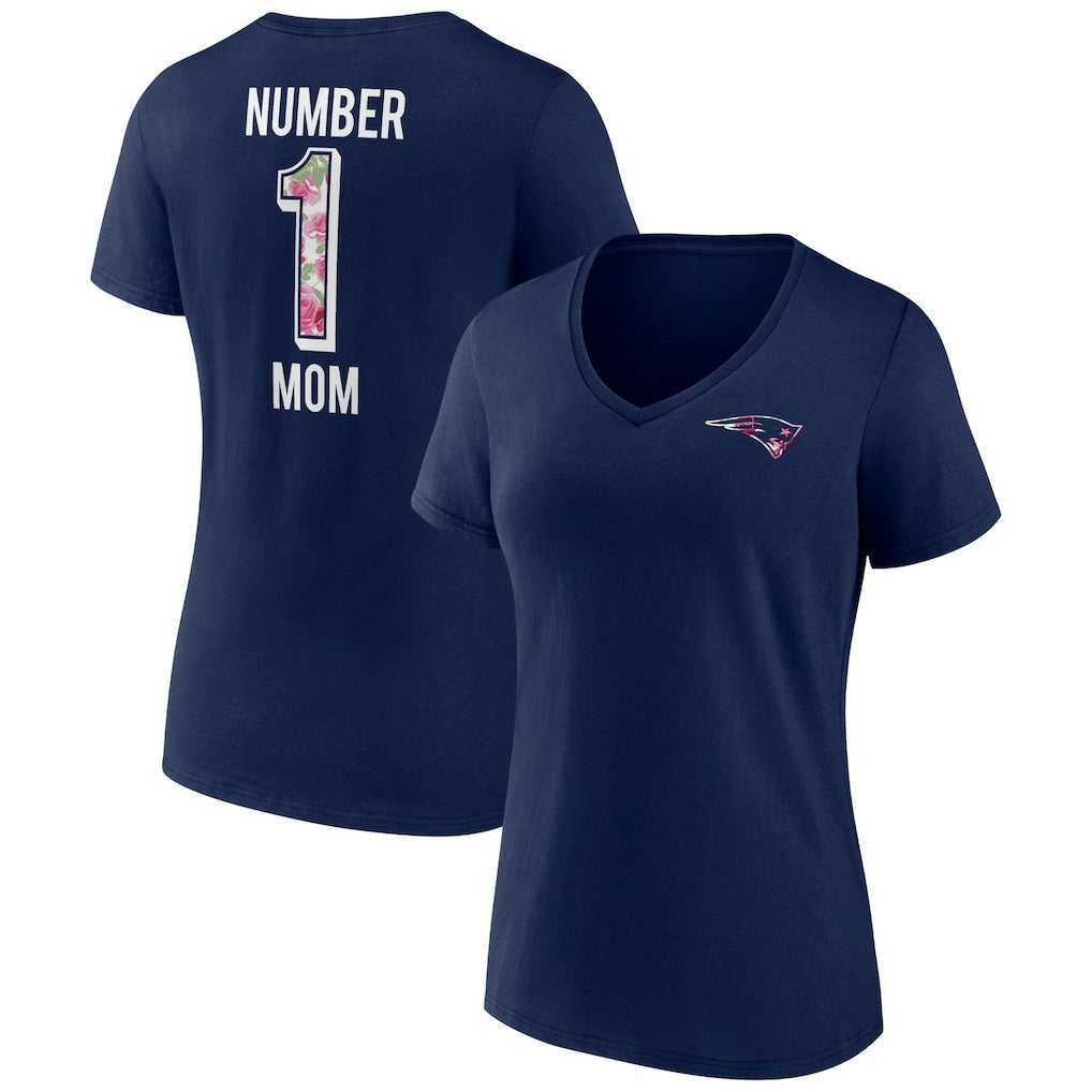 New England Patriots Women's Plus Size Mother's Day #1 Mom V-Neck T-Shirt - Navy T-shirts