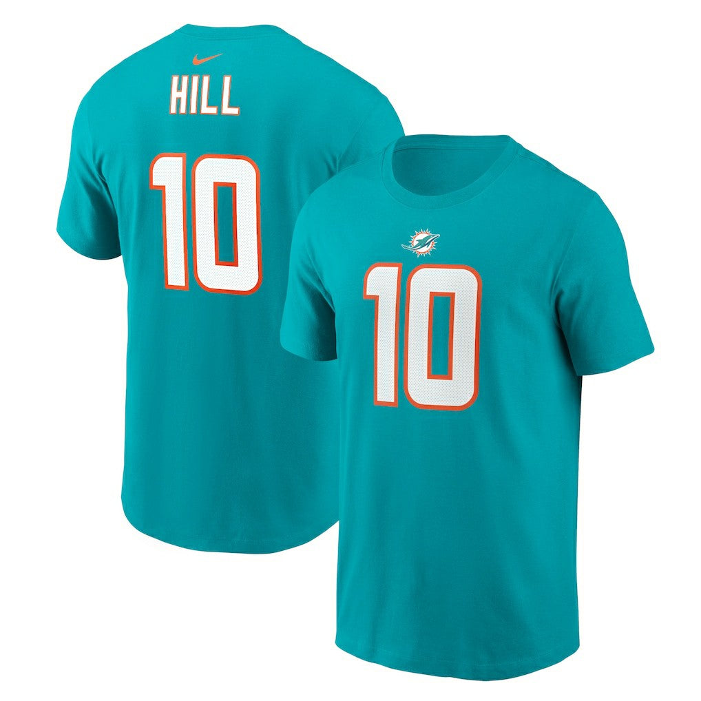 Tyreek Hill Miami Dolphins Player Name & Number T-Shirt - Aqua T-shirts