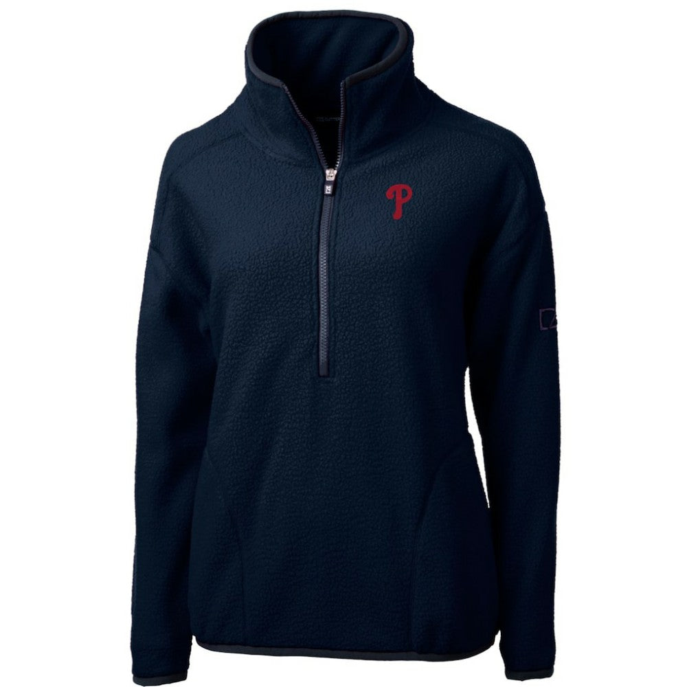 Philadelphia Phillies Cutter & Buck Women's Cascade Eco Sherpa Fleece Quarter-Zip Pullover Jacket - Navy Jackets